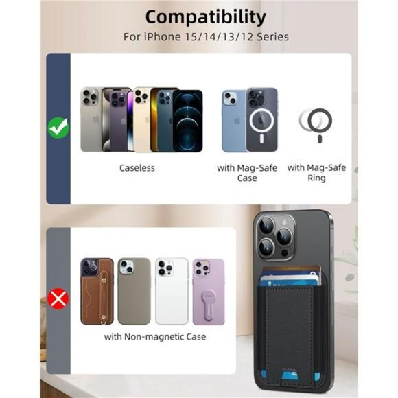 MagSafe wallet for iPhone 16 15 14 13 12 slim leather RFID blocking card holder - Picture 5 of 7